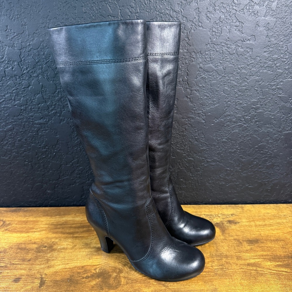 Gianni Bini Black Leather Knee High Side Zip Tall Boots Womens 6.5M